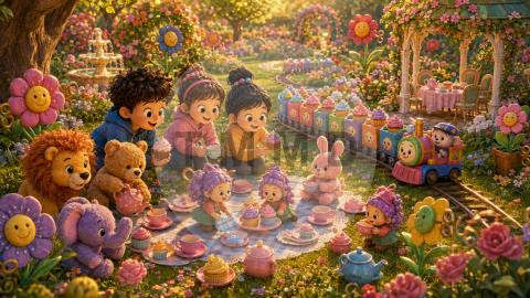 Fiesta de té en el jardín mecánico