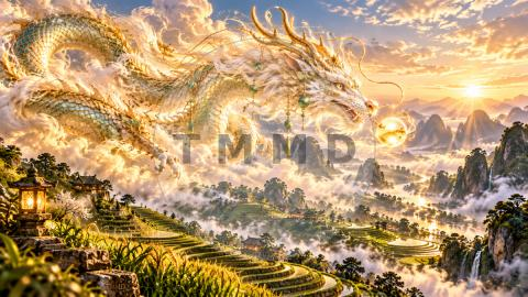 Dragón chino sobre terrazas celestes / Chinese Dragon Over Celestial Terraces