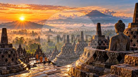 Borobudur Among Volcanic Clouds