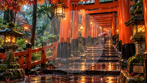 Santuario Fushimi Inari en lluvia roja