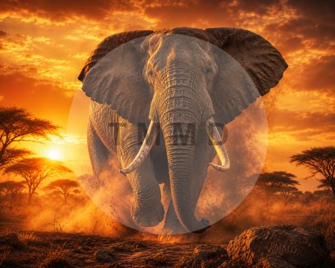 Royal Elephant on the Fire Savanna
