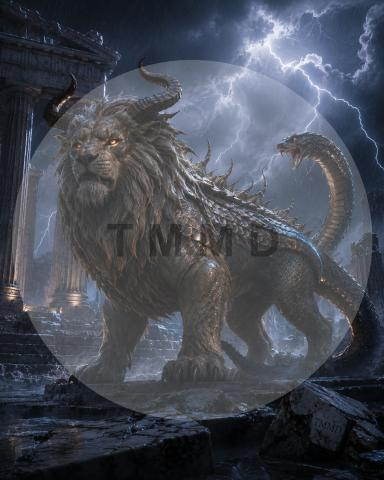 Bronze Chimera Beneath the Storm