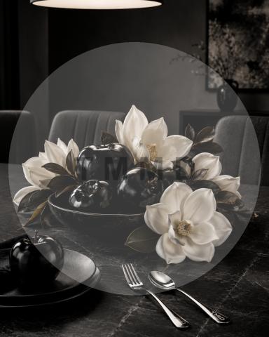 Manzanas negras con magnolias blancas