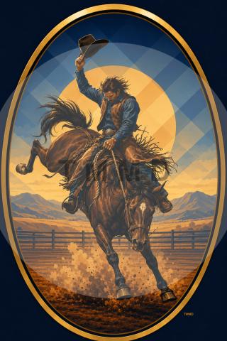 Bronco salvaje en marco de oro
