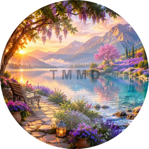 Lavender fields surrounding a crystal lake