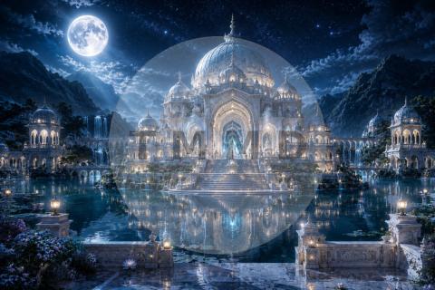 Mirror Lake Temple Beneath the Moon