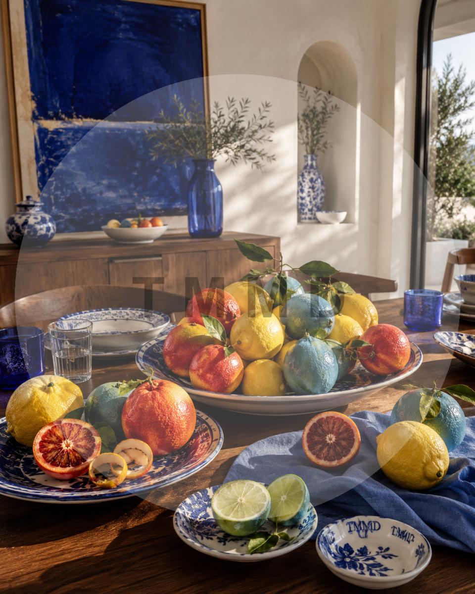 Blue Citrus on Porcelain Dinnerware