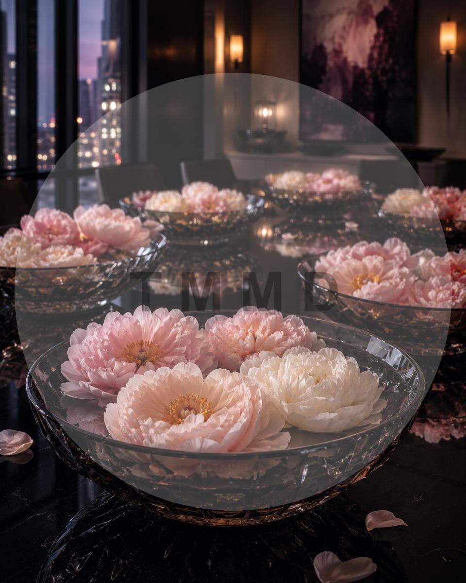 Floating Peonies in Smoked Crystal