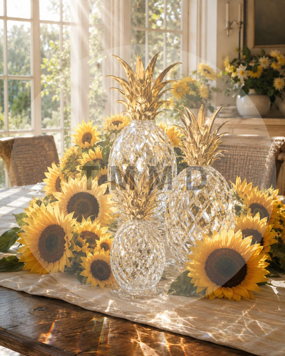 Girasoles con piñas de cristal
