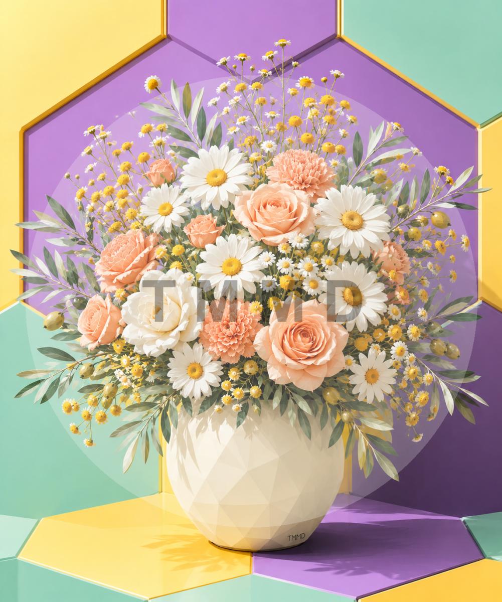 Ivory Vase with Daisy Garden