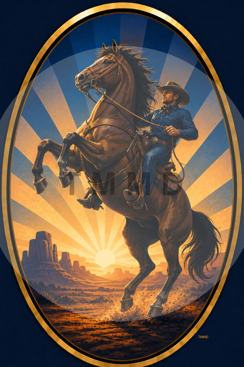 Cowboy on Horse at Dawn