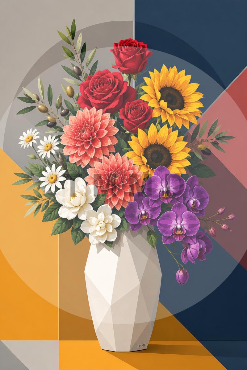 Geometric Gallery Vase with Curated Flowers