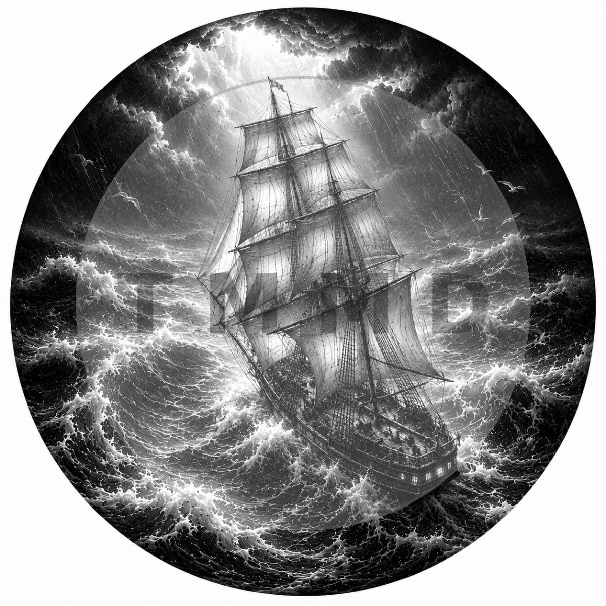 Old Sailing Ship Beneath Calm Thunder