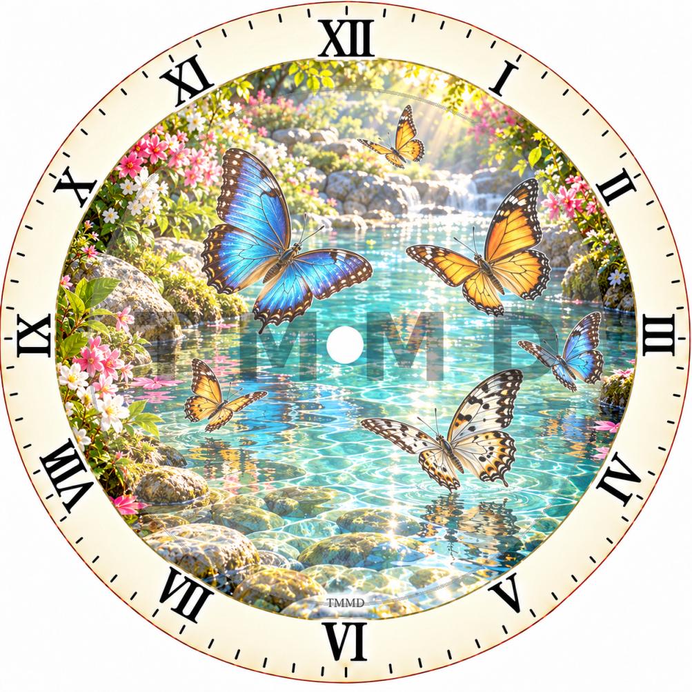 Reloj Elegante Mariposas Sobre Agua Cristalina
