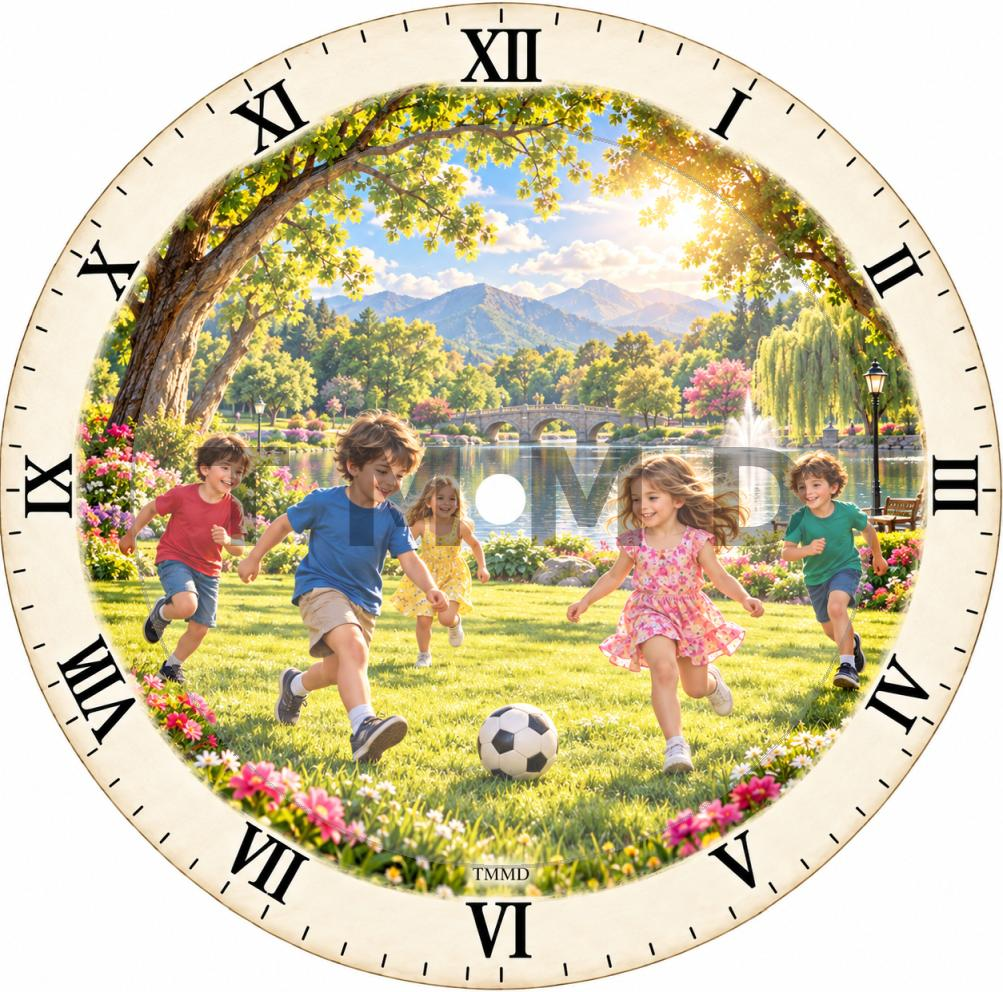Elegant Children Playing Ball In The Park Clock Fa